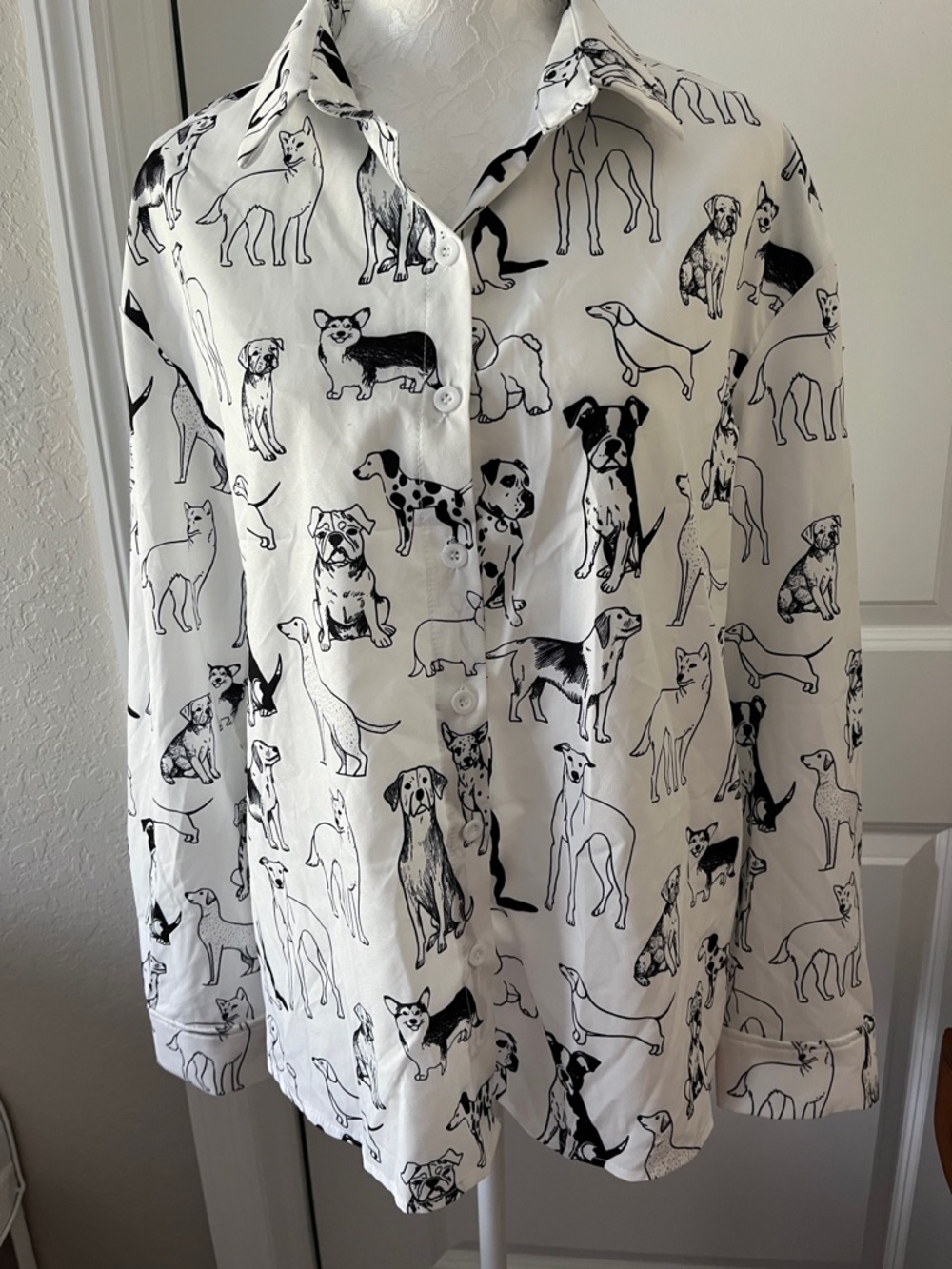 Black & White Dog Print Button-Up Shirt for Dogs